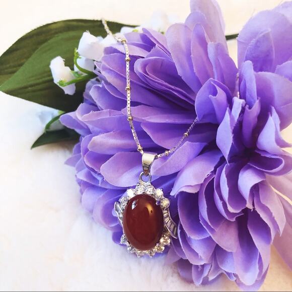 Sterling Silver Red Crystal Pendant Necklace - Picture 5 of 9